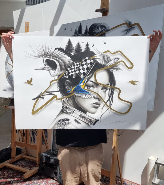 Eyes on the Track - 100x70cm - Oeuvre originale - Dessin sur papier Fine Art